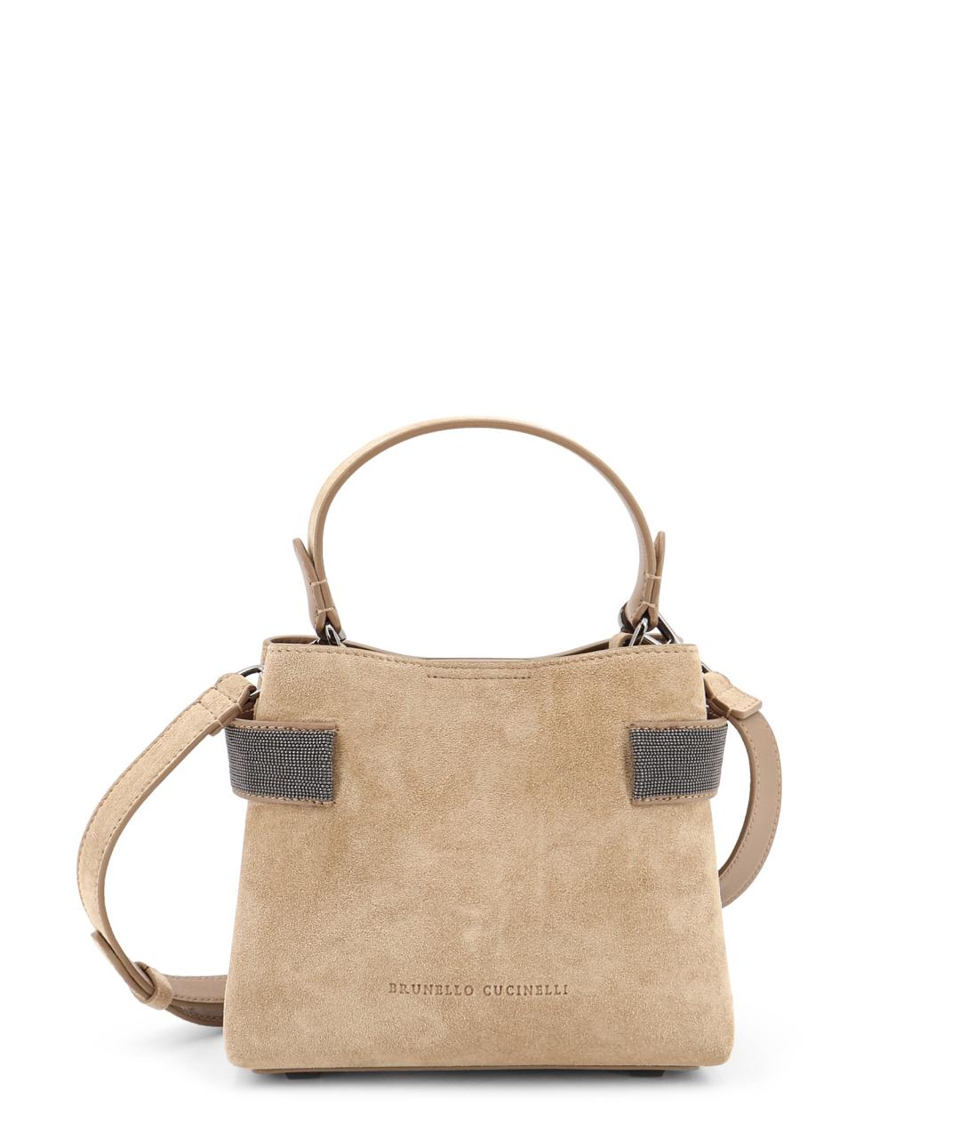 BRUNELLO CUCINELLI Бежевая замшевая сумка через плечо, фото 1