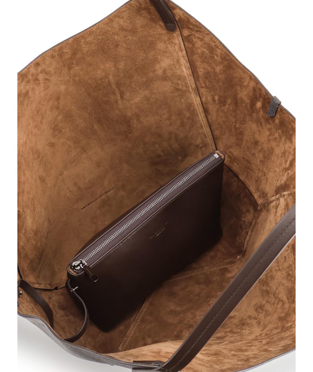 BRUNELLO CUCINELLI Коричневая кожаная сумка тоут, фото 4