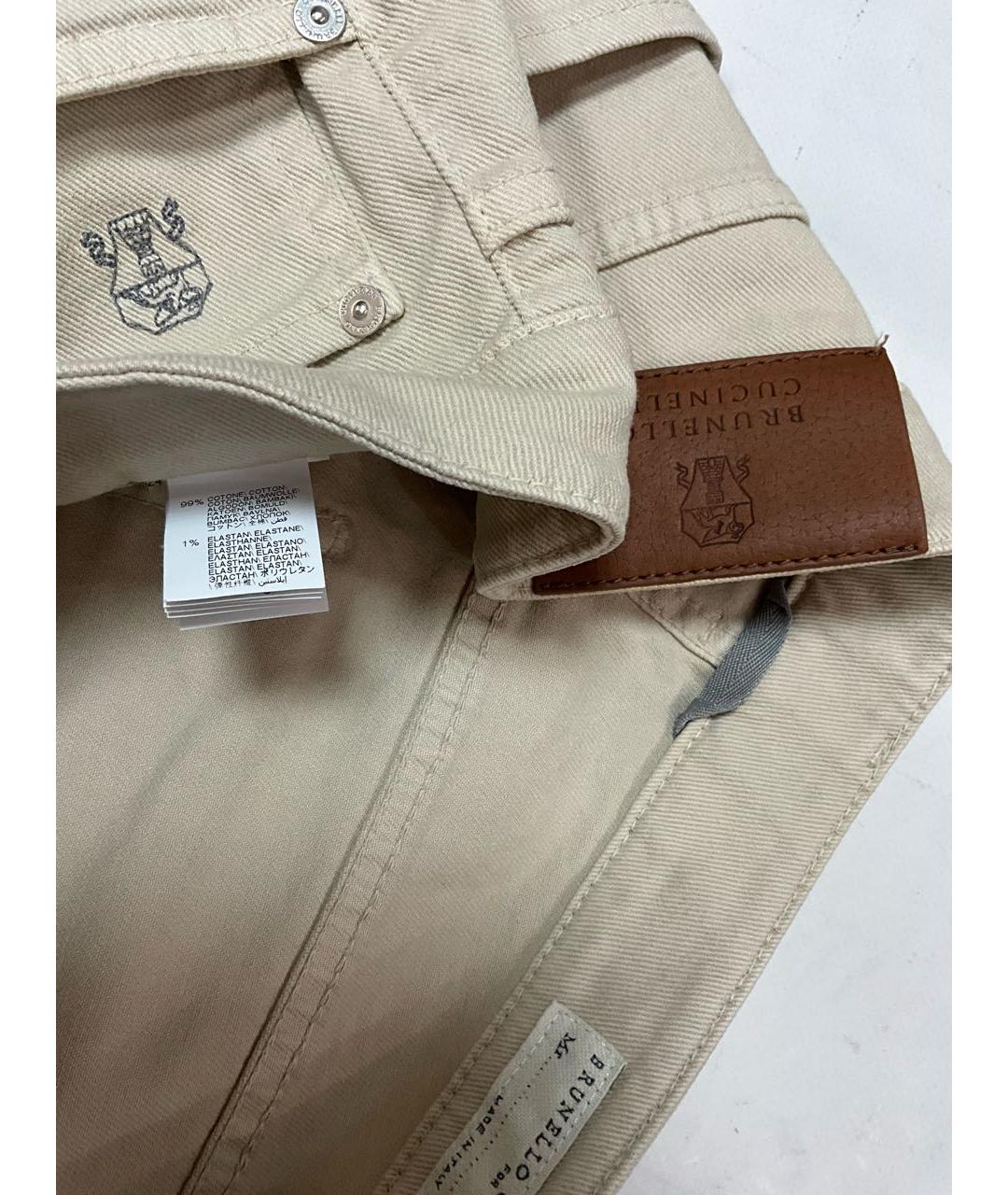 BRUNELLO CUCINELLI Бежевые хлопко-эластановые прямые джинсы, фото 6