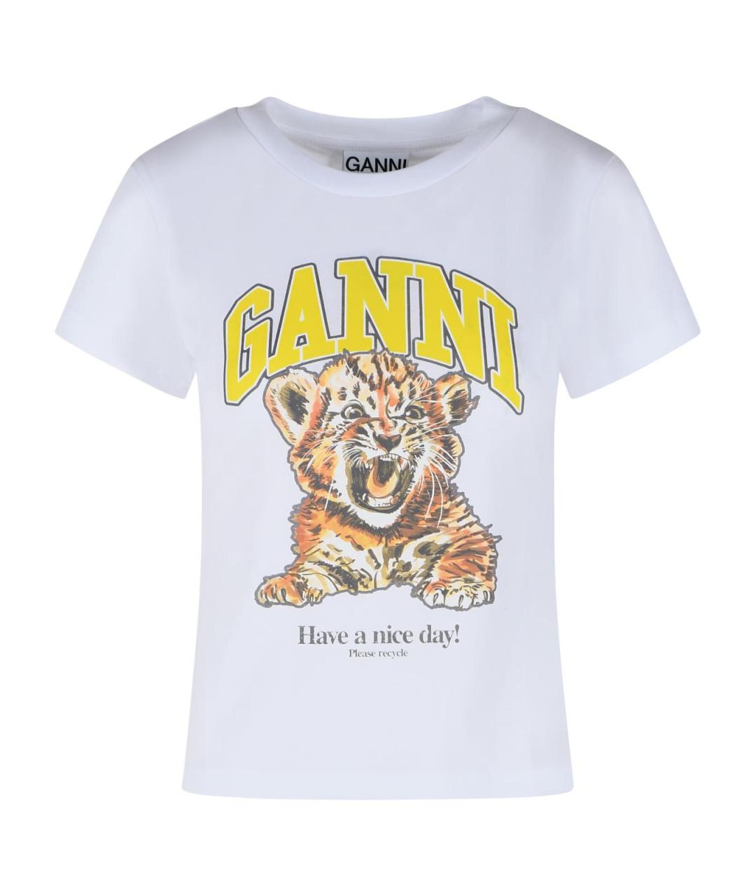 GANNI Белая хлопковая футболка, фото 1