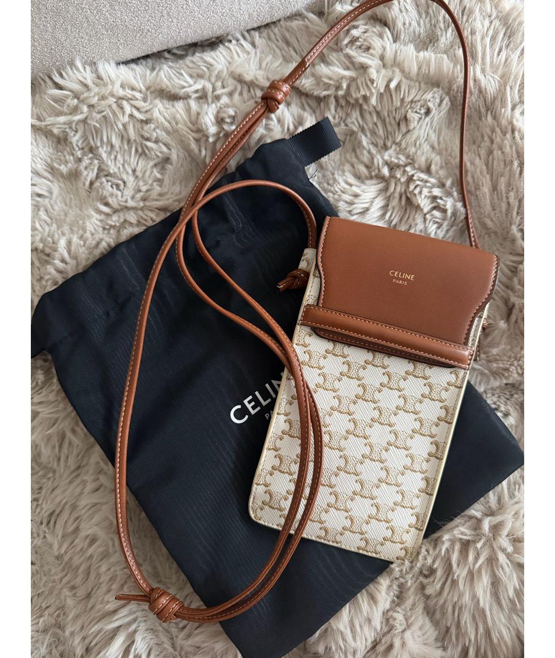 CELINE Коричневая кожаная сумка через плечо, фото 2