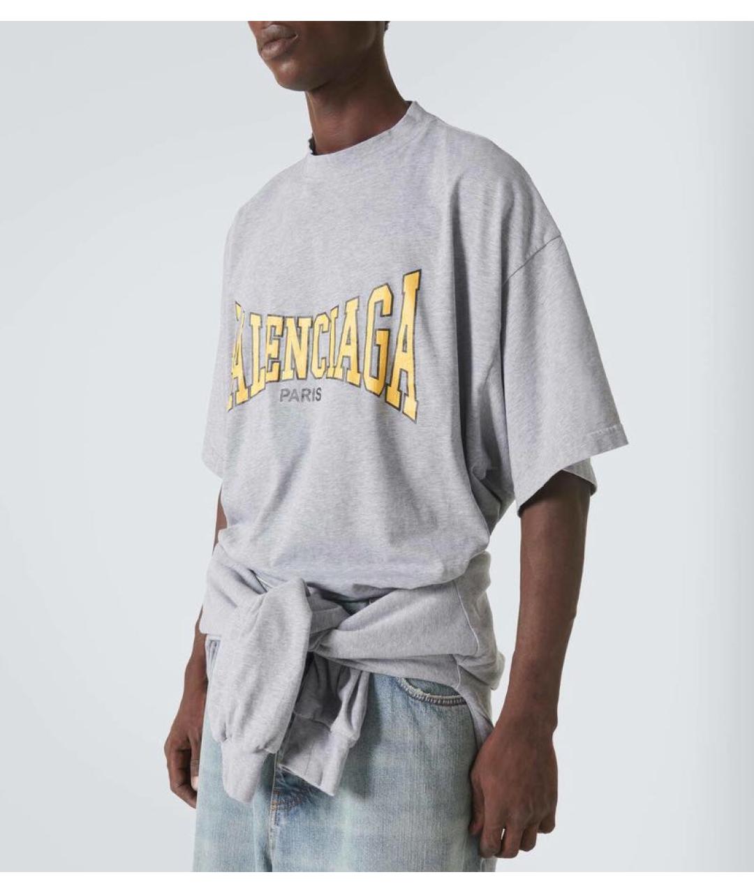 BALENCIAGA Серая хлопковая футболка, фото 2