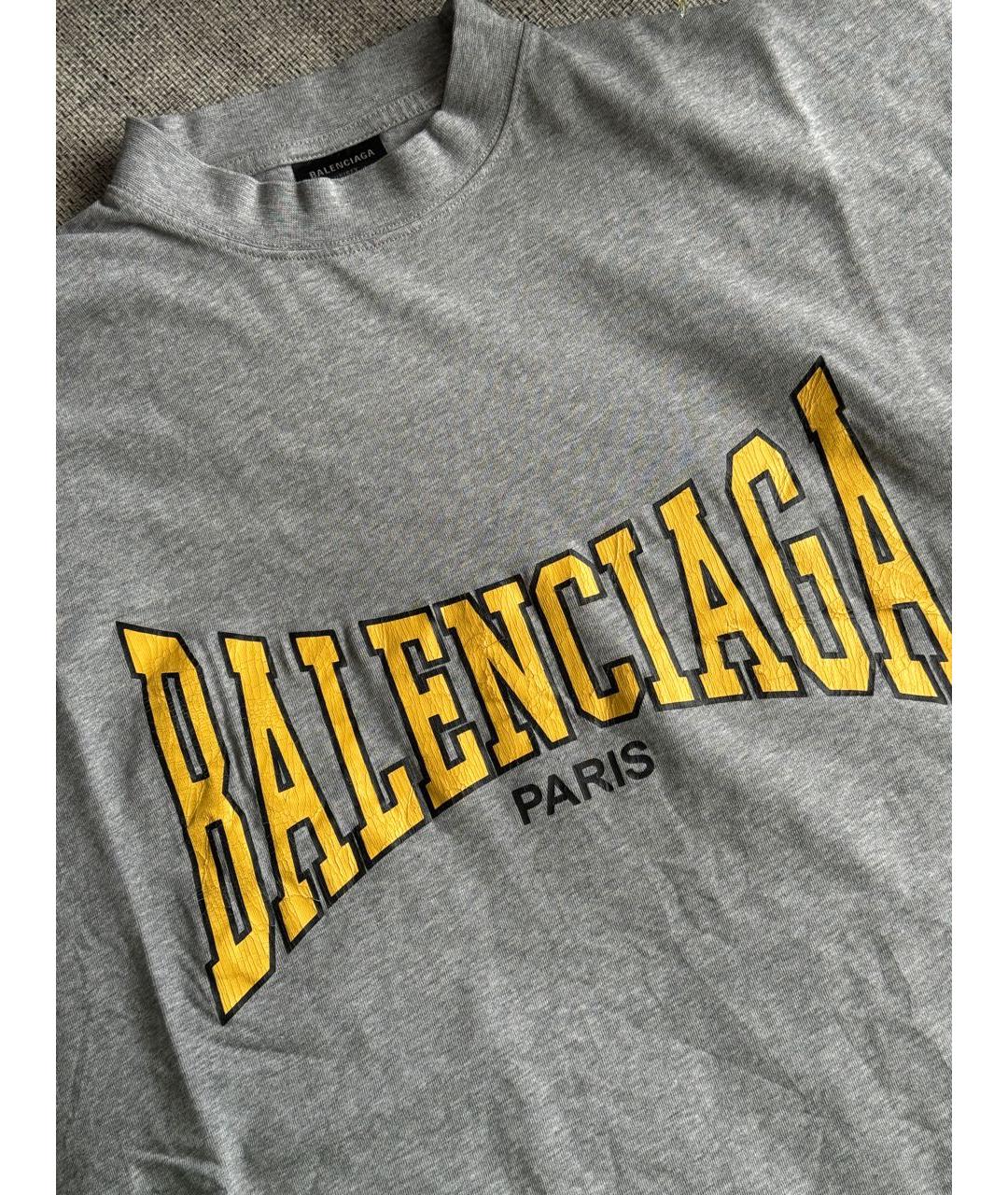 BALENCIAGA Серая хлопковая футболка, фото 4