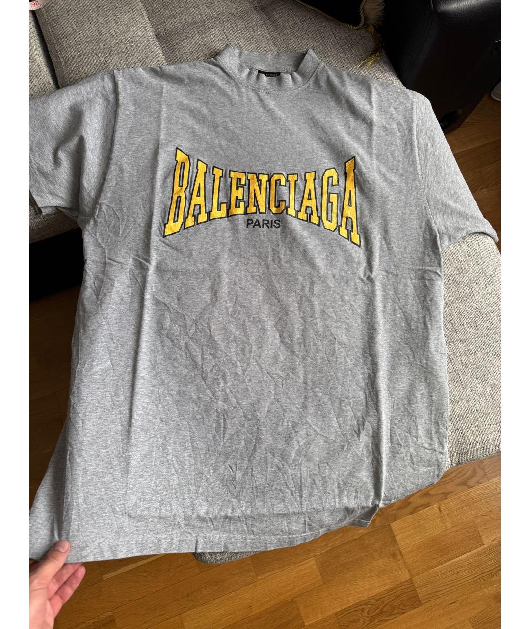 BALENCIAGA Серая хлопковая футболка, фото 3