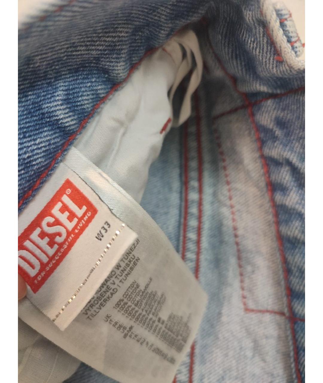 DIESEL Голубые хлопковые прямые джинсы, фото 5