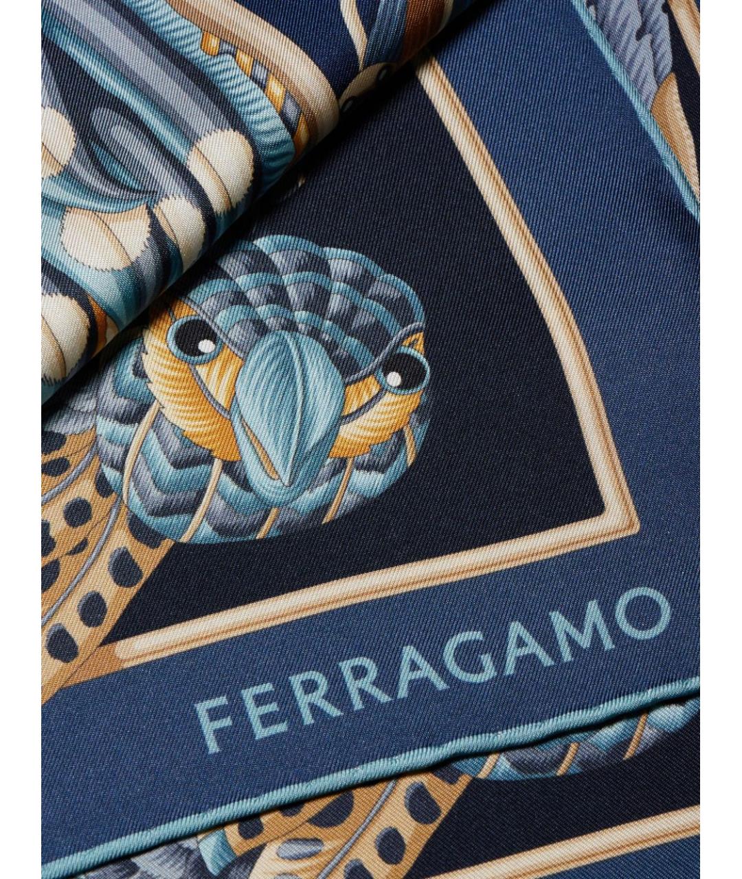FERRAGAMO Темно-синий шелковый шарф, фото 2
