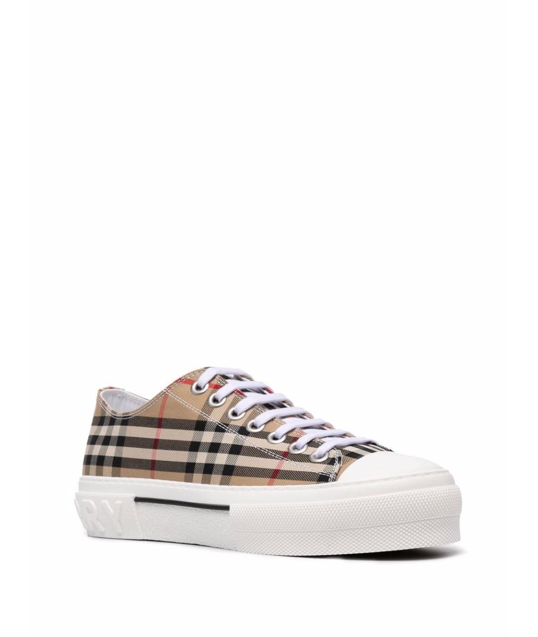 BURBERRY Бежевые текстильные низкие кроссовки / кеды, фото 2