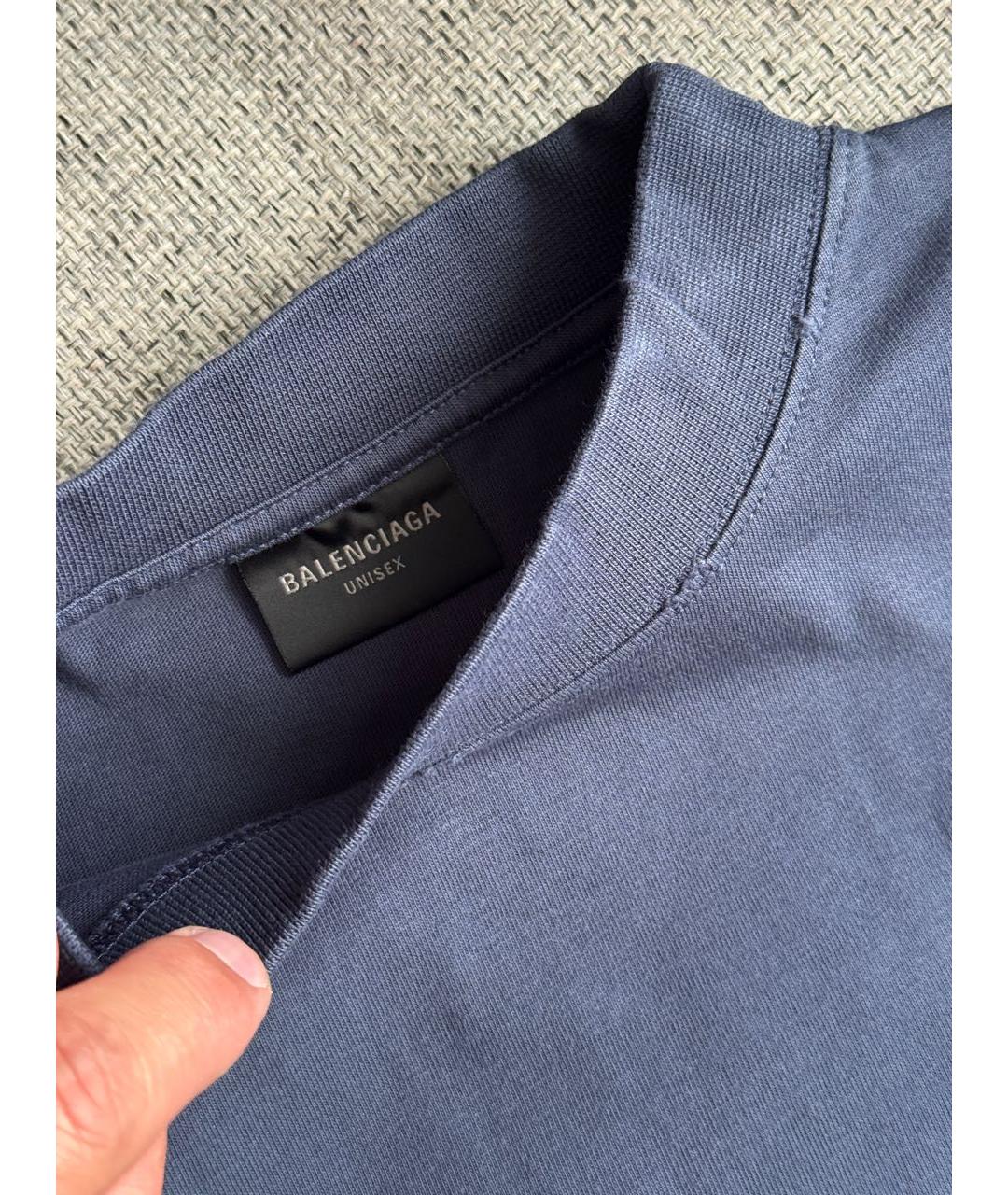 BALENCIAGA Синяя хлопковая футболка, фото 5