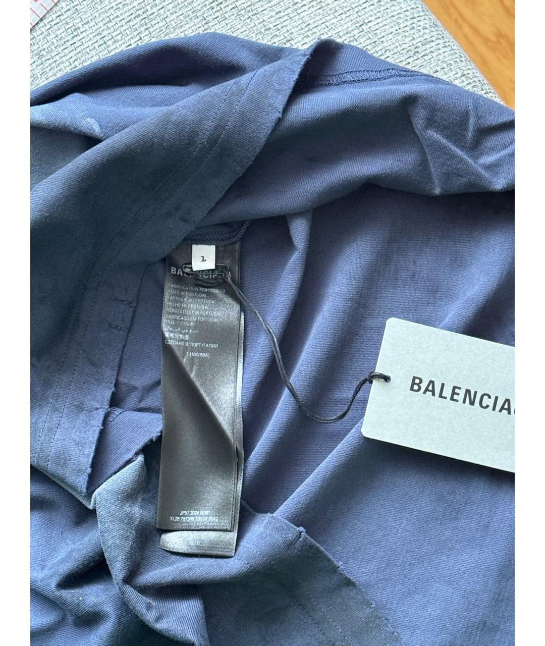 BALENCIAGA Синяя хлопковая футболка, фото 6