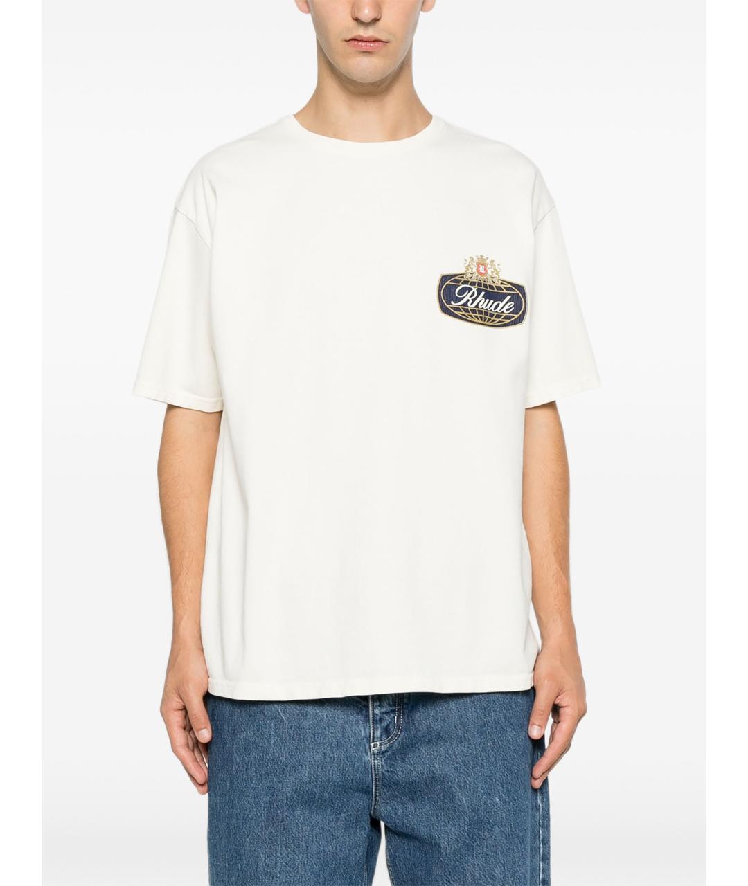 RHUDE Белая хлопковая футболка, фото 4