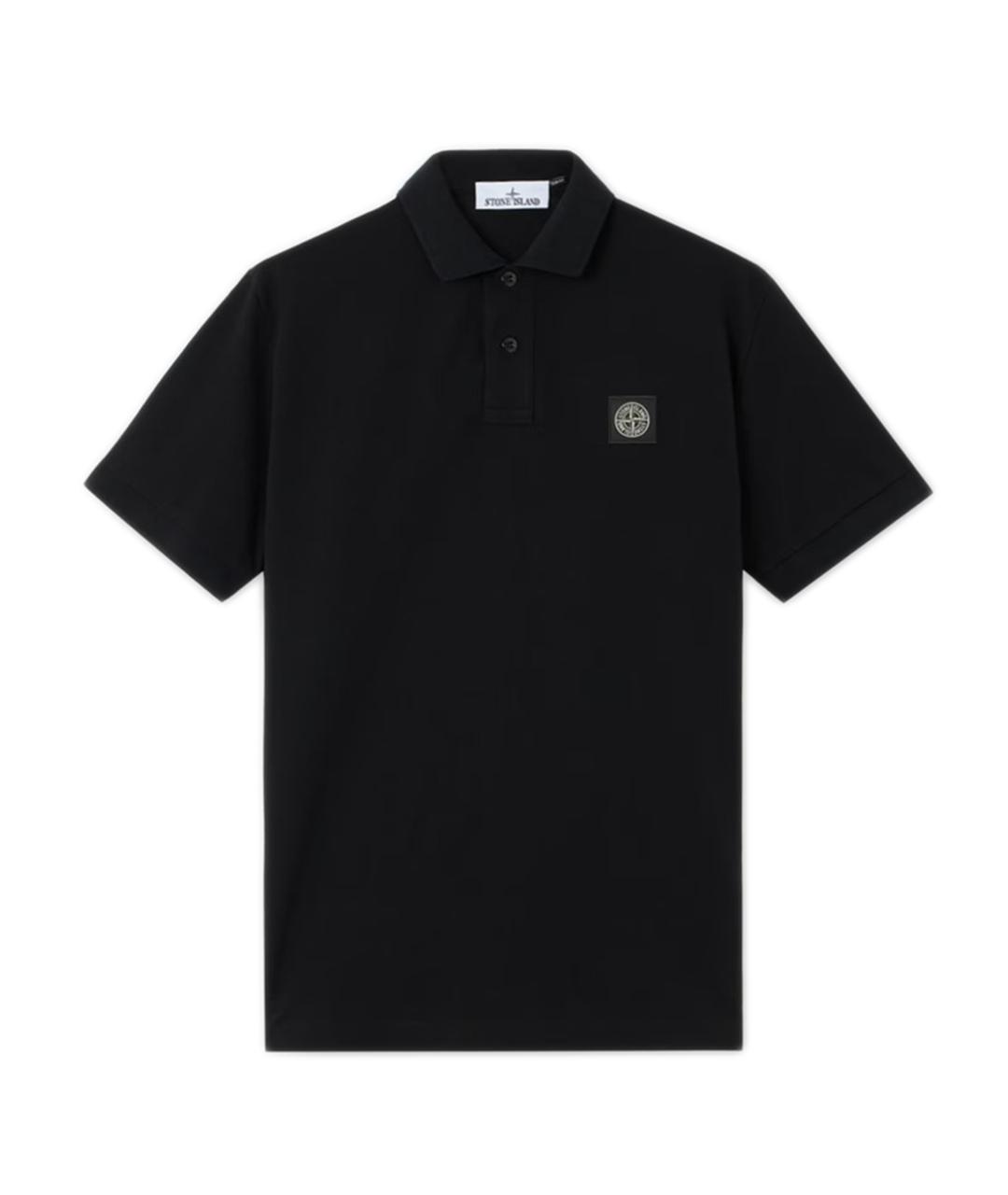 STONE ISLAND Черное хлопко-эластановое поло с коротким рукавом, фото 1
