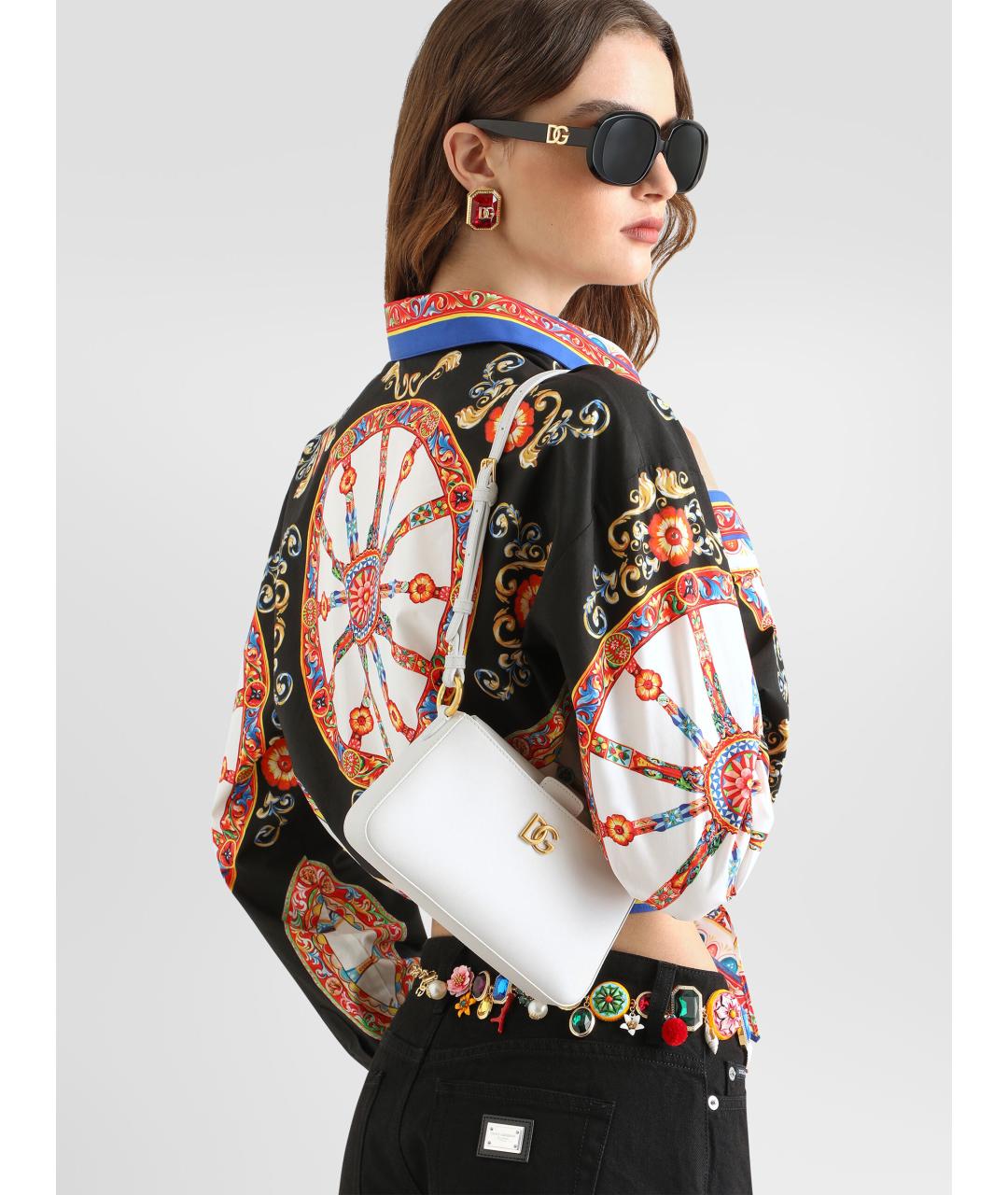 DOLCE&GABBANA Белая кожаная сумка через плечо, фото 2
