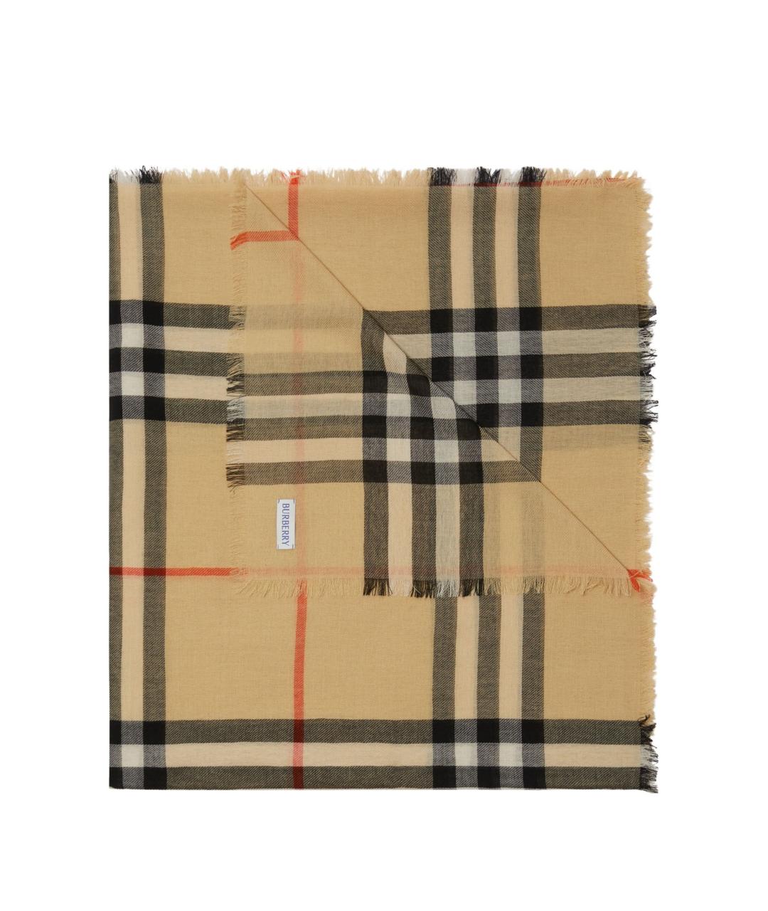 BURBERRY Бежевый шерстяной шарф, фото 4