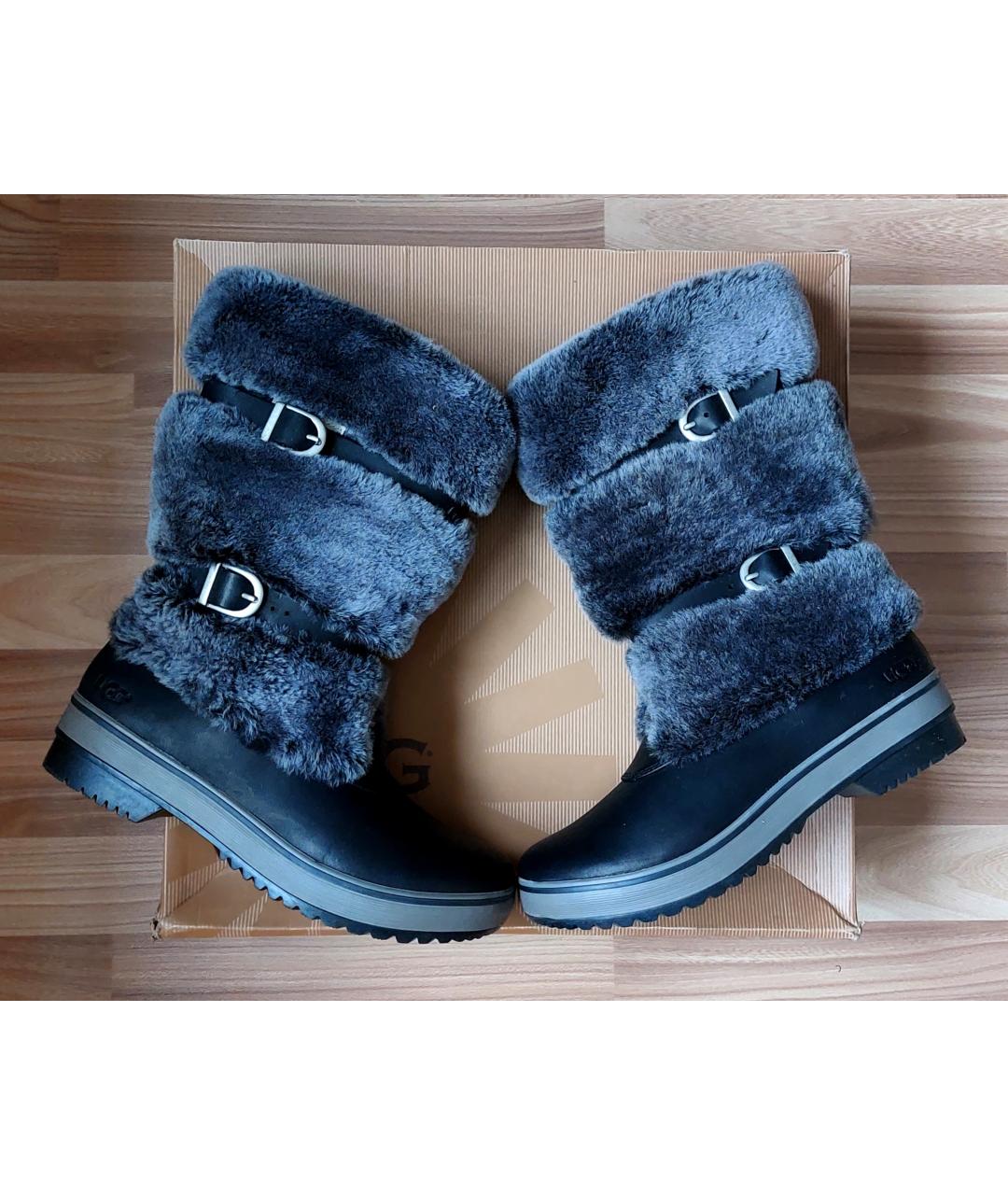 UGG Черные кожаные сапоги, фото 8