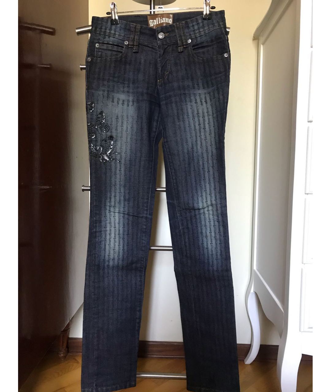 JOHN GALLIANO Темно-синие хлопко-эластановые прямые джинсы, фото 4