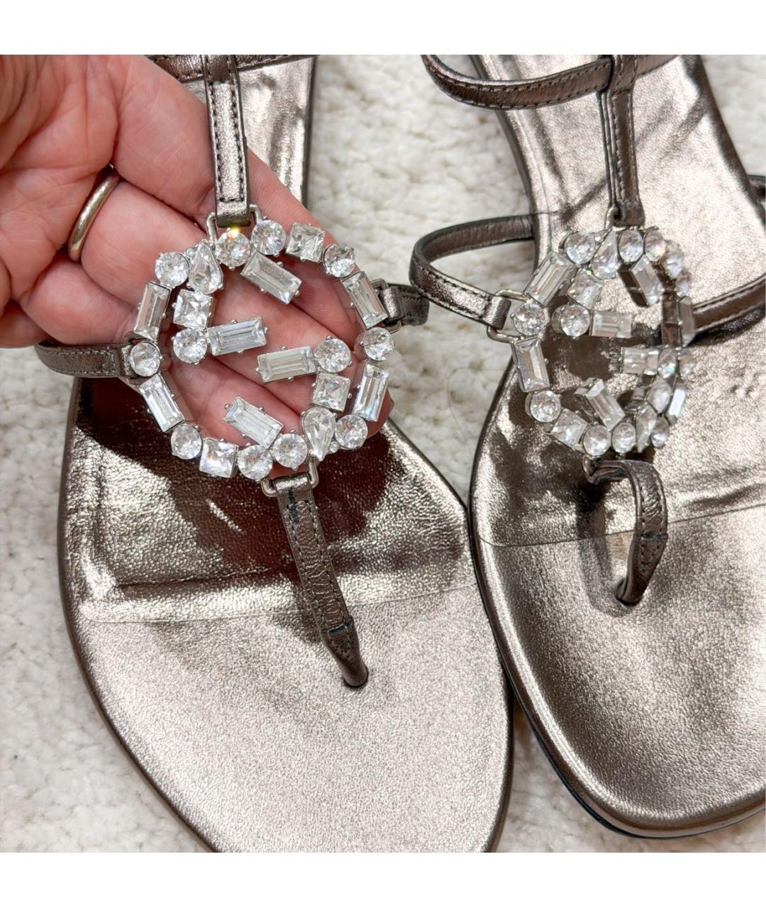 GUCCI Антрацитовые кожаные босоножки, фото 6