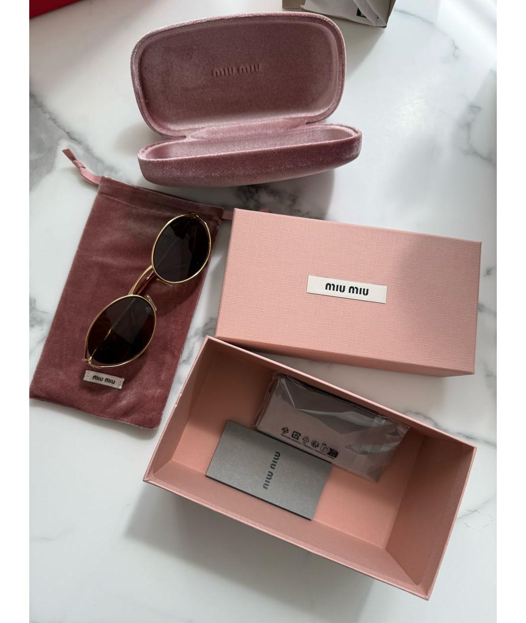 MIU MIU Золотые металлические солнцезащитные очки, фото 4
