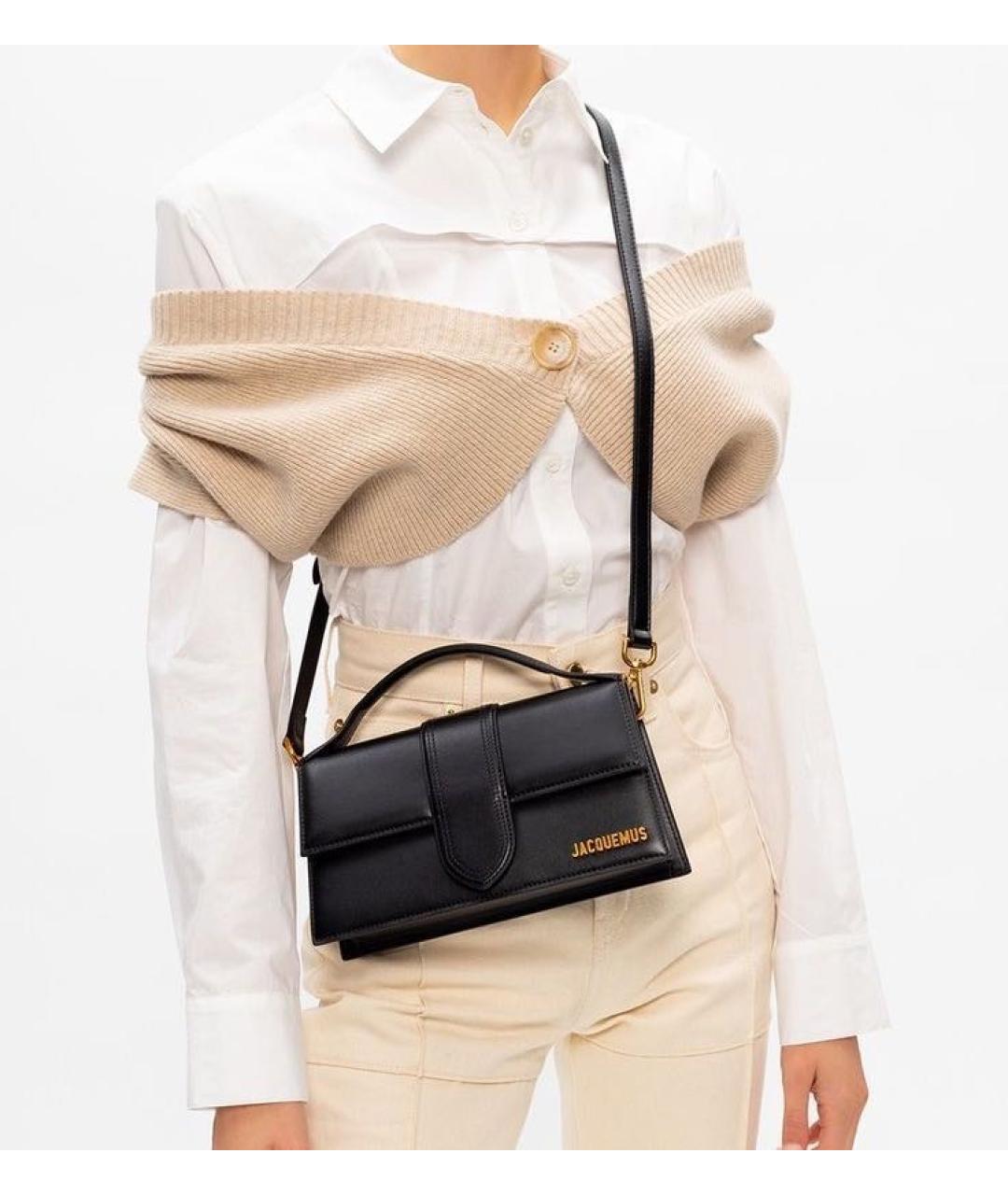 JACQUEMUS Черная кожаная сумка с короткими ручками, фото 6