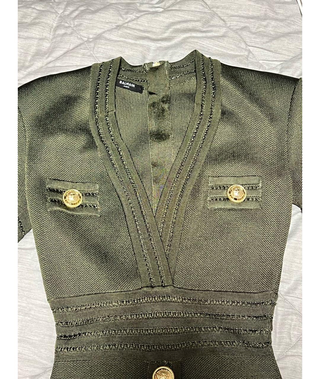 BALMAIN Хаки коктейльное платье, фото 4