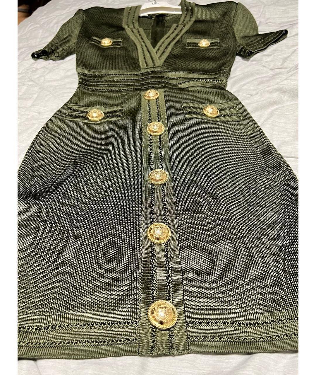 BALMAIN Хаки коктейльное платье, фото 3