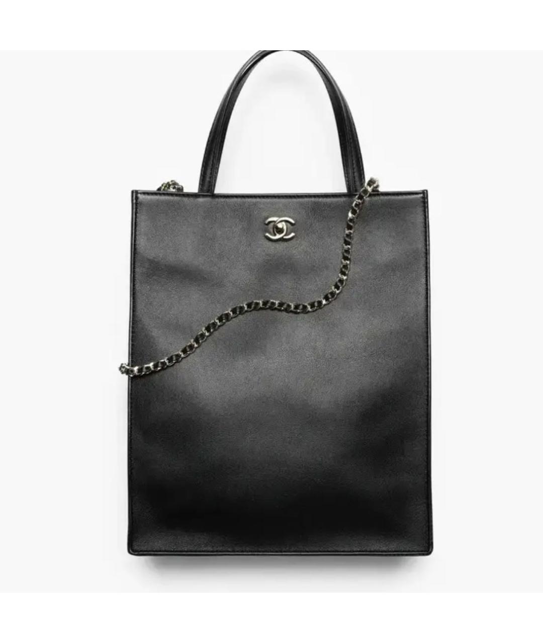 CHANEL Черная кожаная сумка с короткими ручками, фото 6