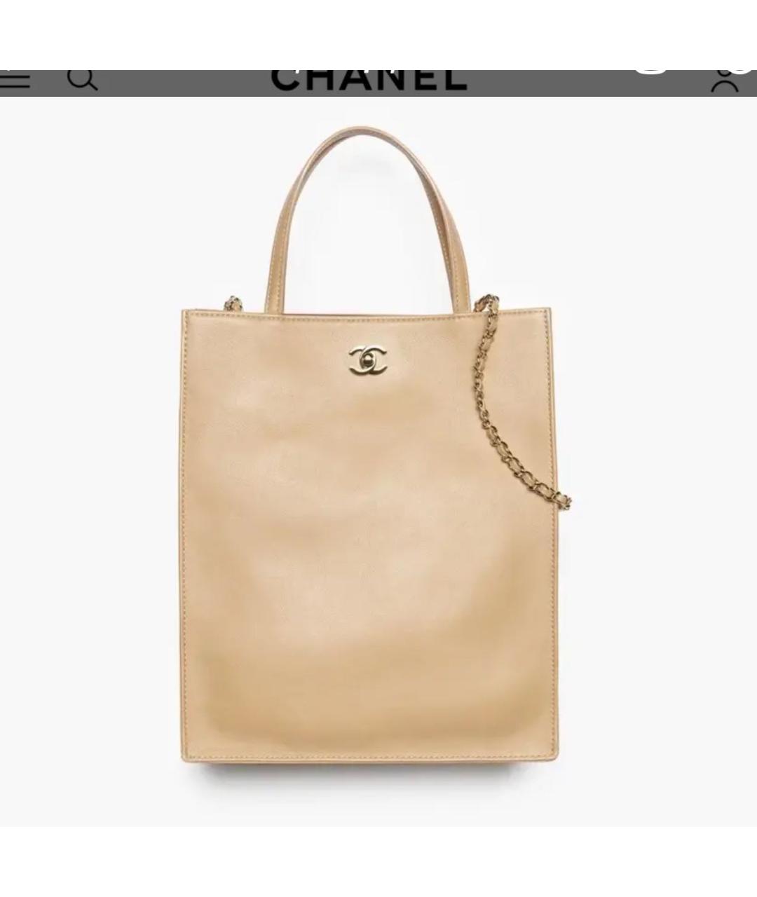 CHANEL Бежевая кожаная сумка с короткими ручками, фото 6
