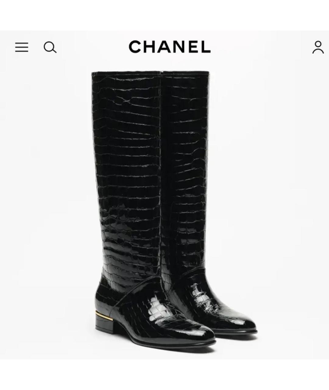CHANEL Черные сапоги из лакированной кожи, фото 2
