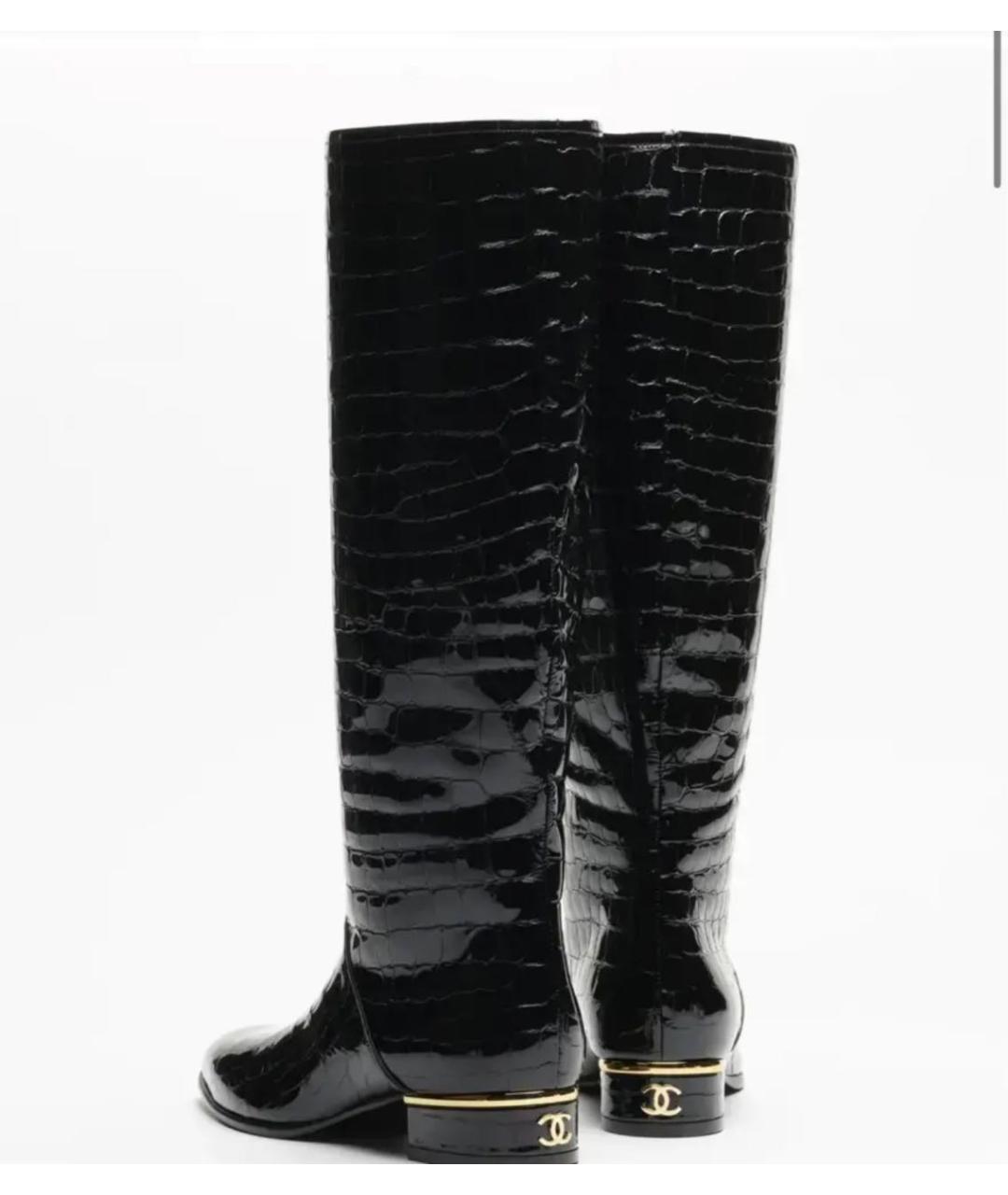 CHANEL Черные сапоги из лакированной кожи, фото 4