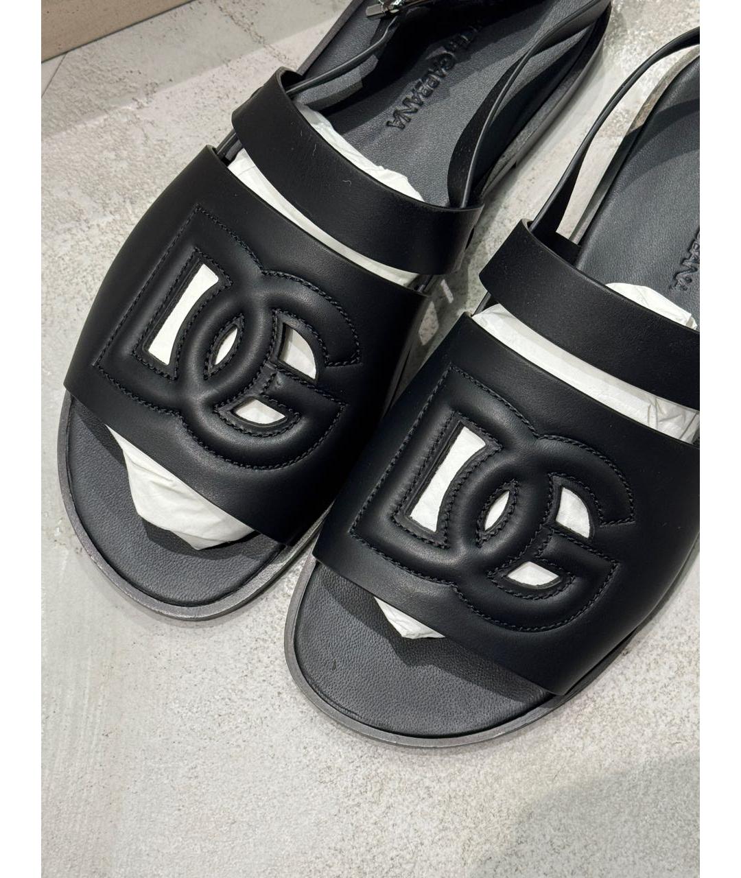 DOLCE&GABBANA Черные кожаные сандалии, фото 4