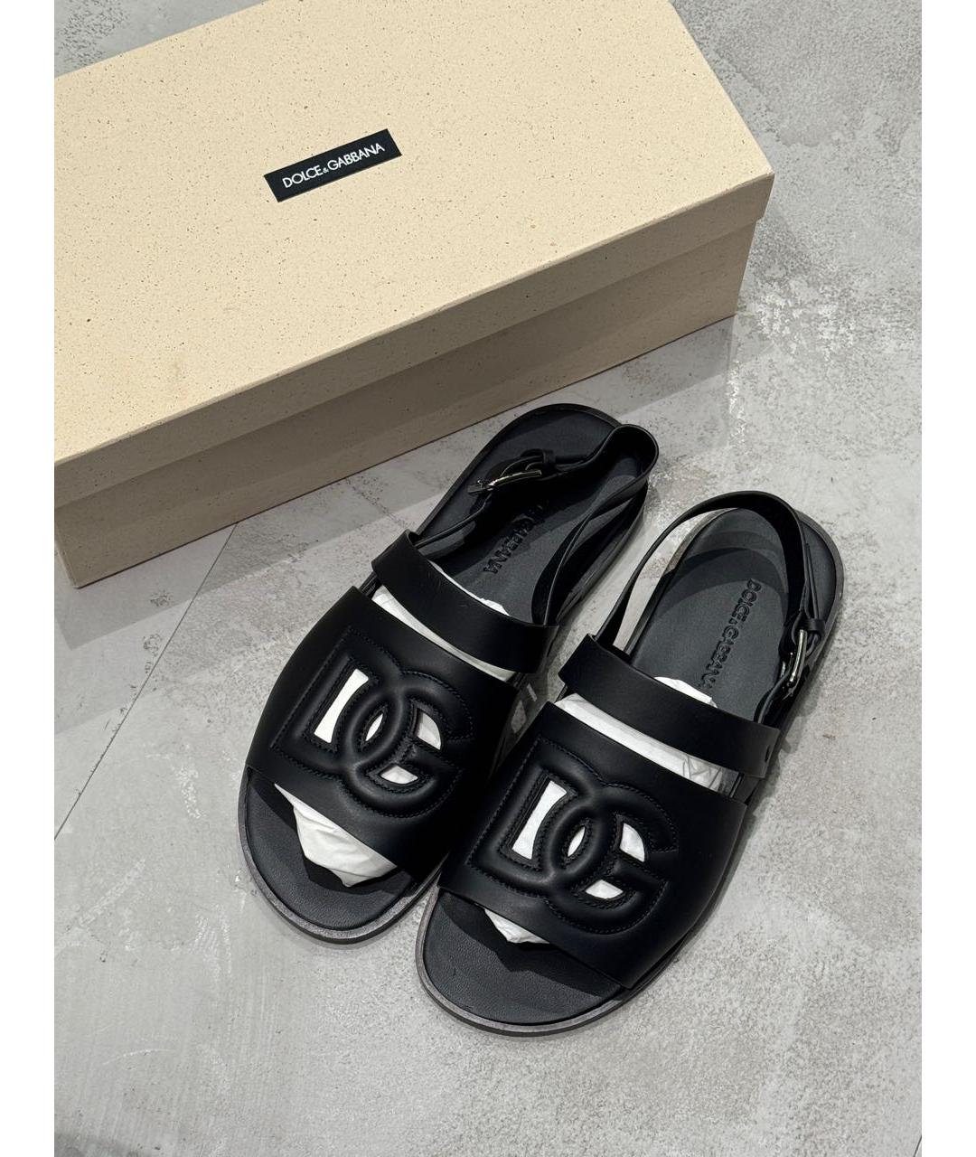 DOLCE&GABBANA Черные кожаные сандалии, фото 2