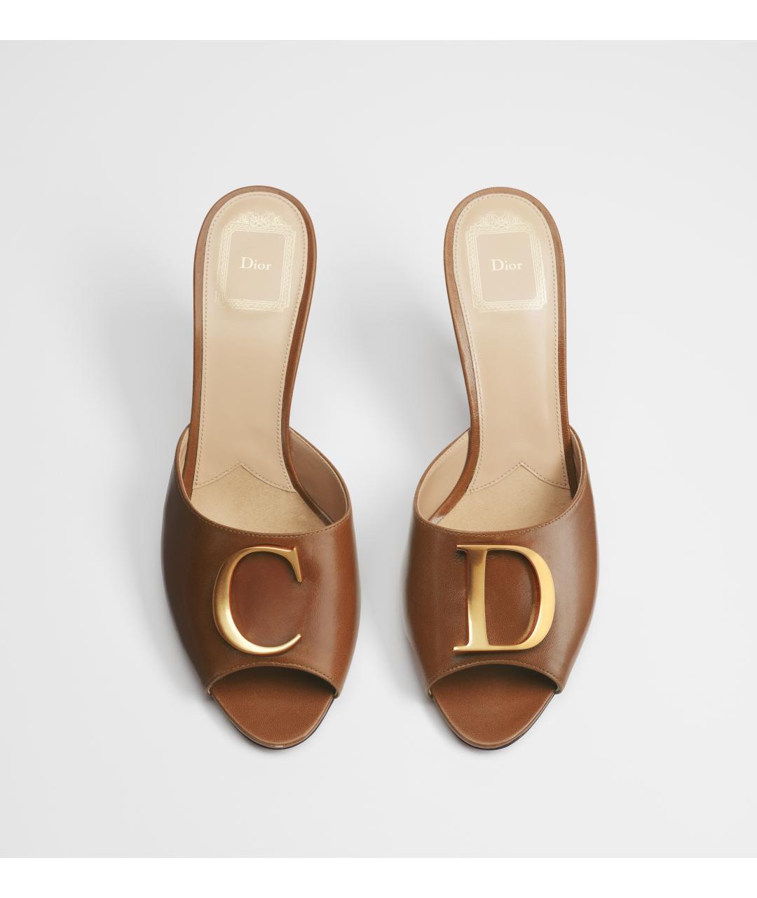 CHRISTIAN DIOR Бежевые кожаные мюли, фото 3