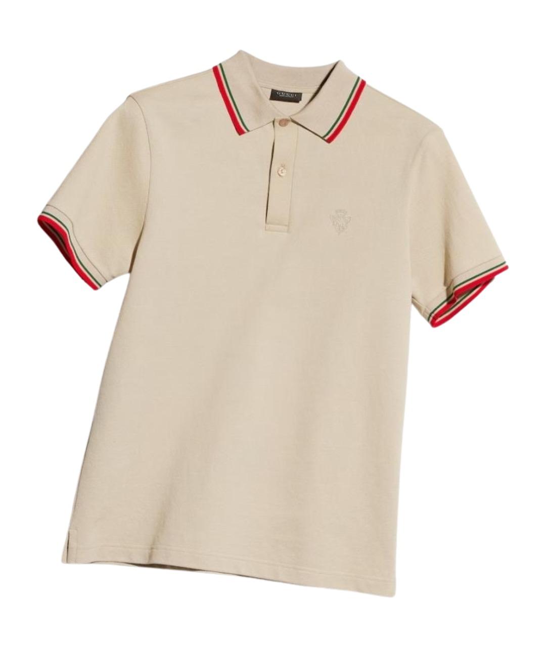 GUCCI Бежевое хлопковое поло с коротким рукавом, фото 1