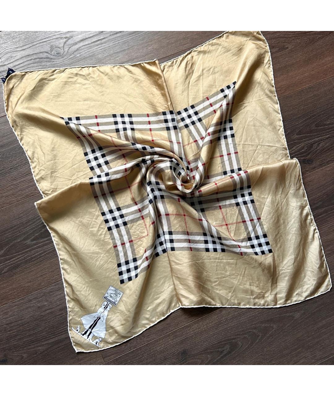 BURBERRY Бежевый шелковый платок, фото 7