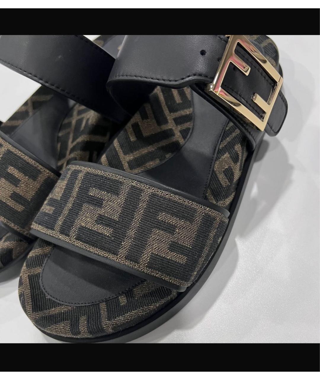 FENDI Коричневые текстильные шлепанцы, фото 4