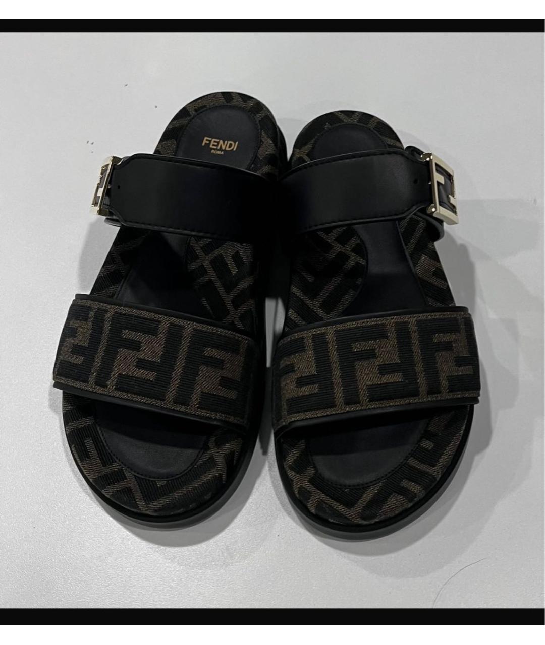 FENDI Коричневые текстильные шлепанцы, фото 5