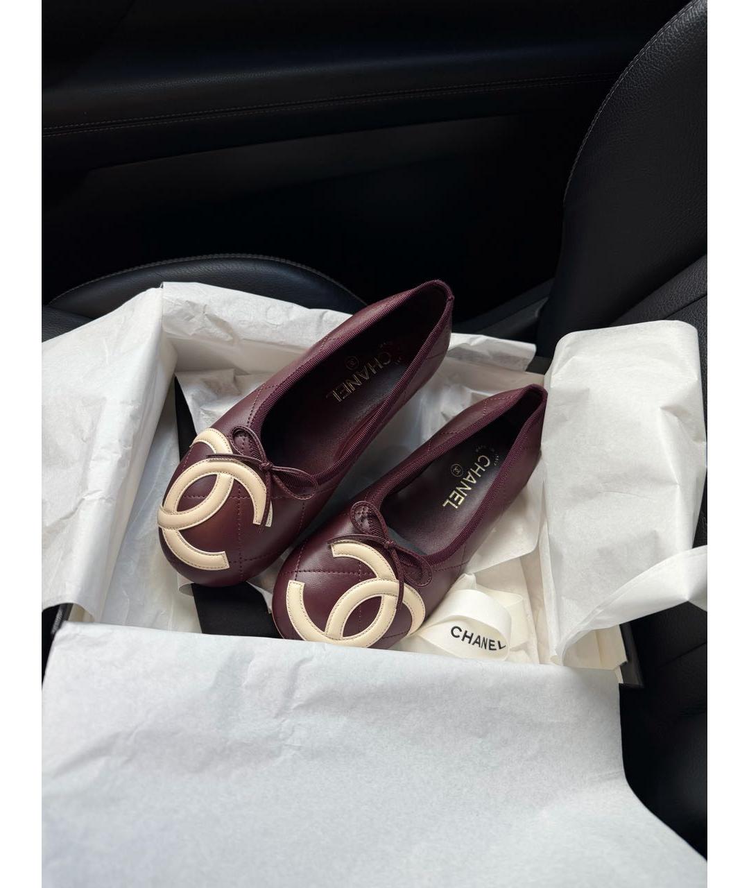 CHANEL Бордовые кожаные балетки, фото 3
