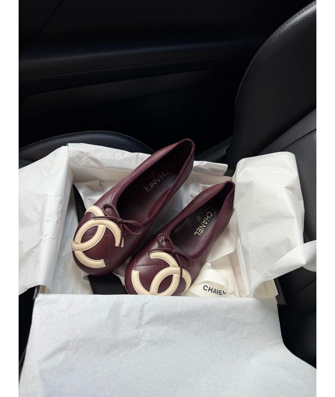 CHANEL Бордовые кожаные балетки, фото 4