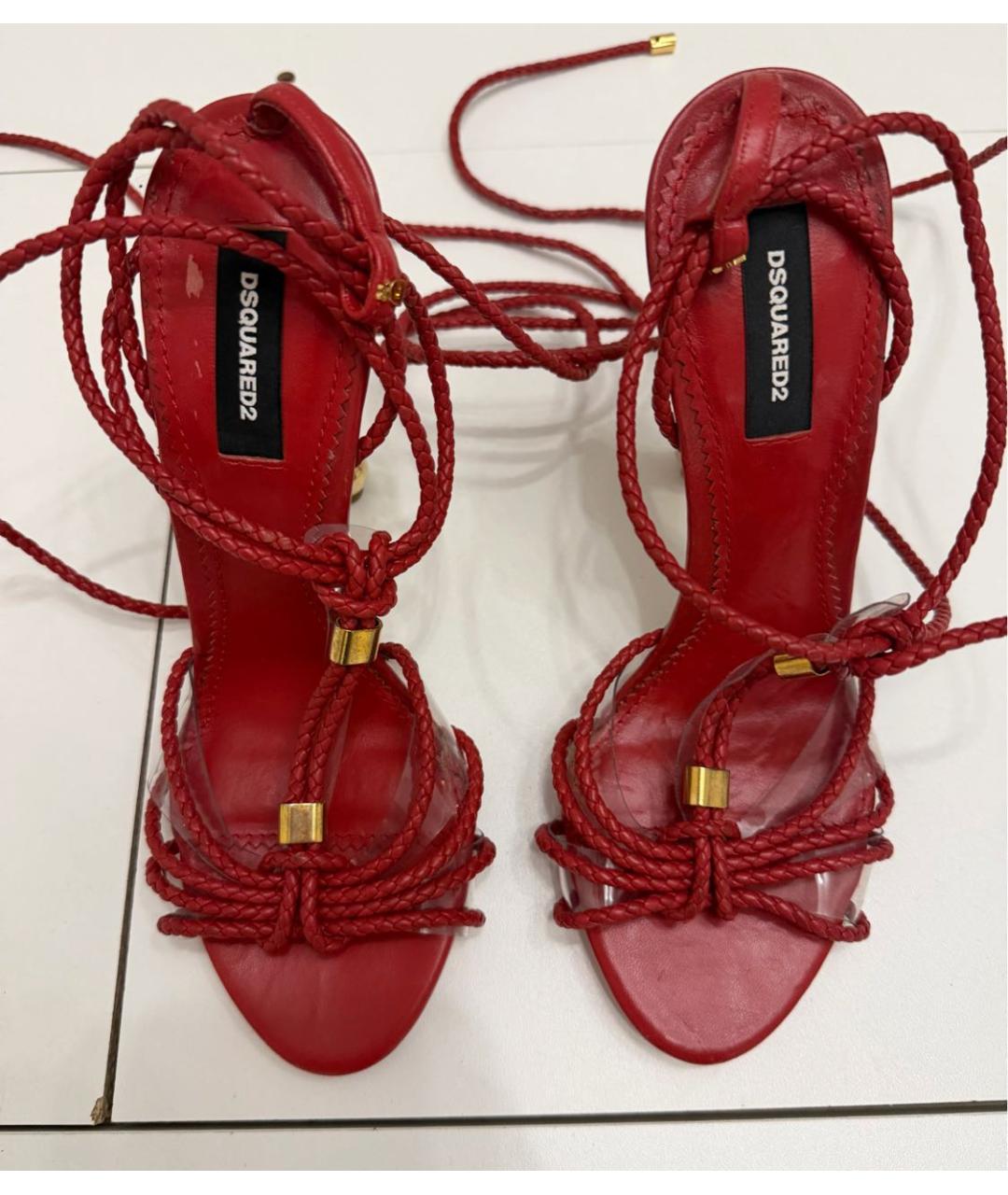 DSQUARED2 Красные кожаные босоножки, фото 4