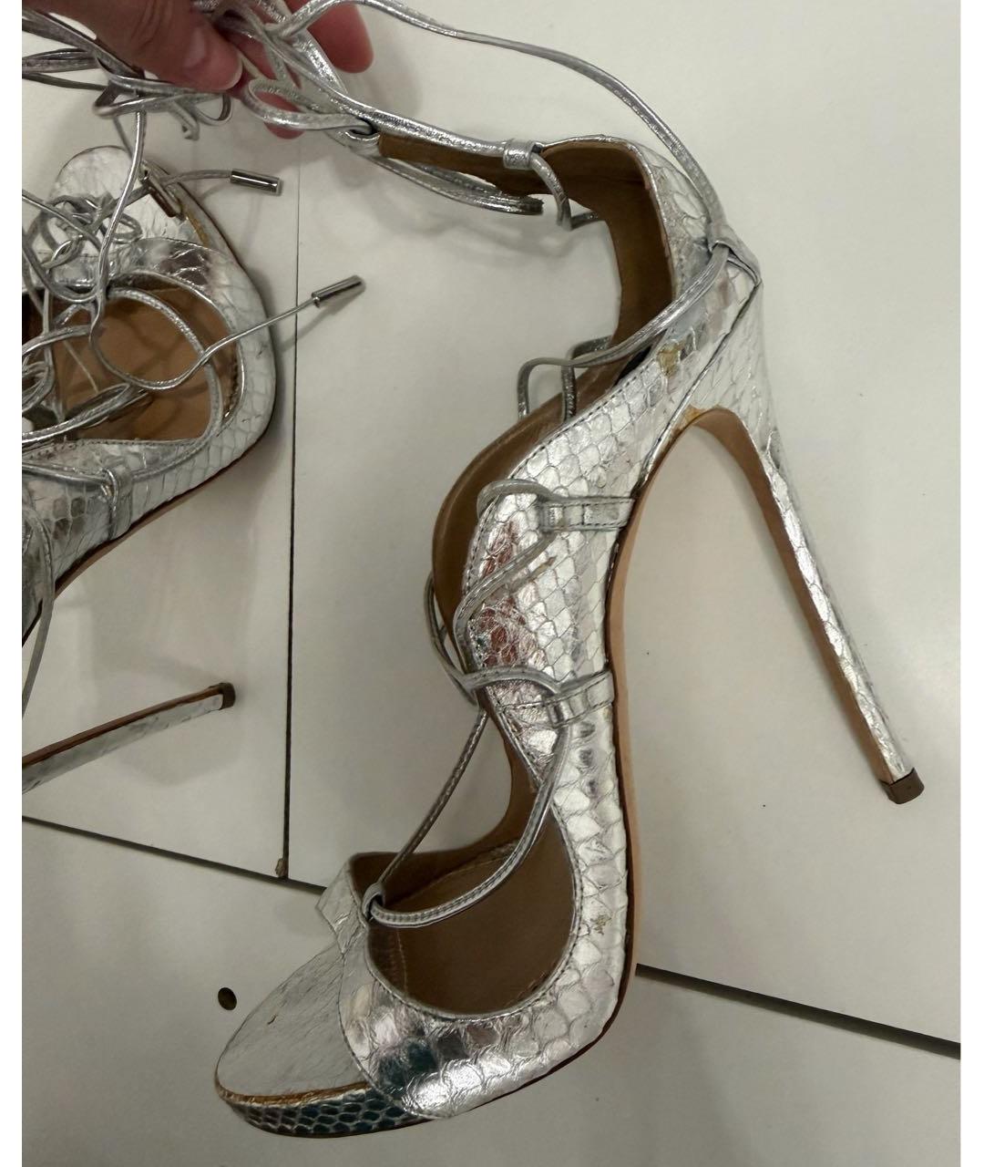 DSQUARED2 Серебряные кожаные босоножки, фото 4