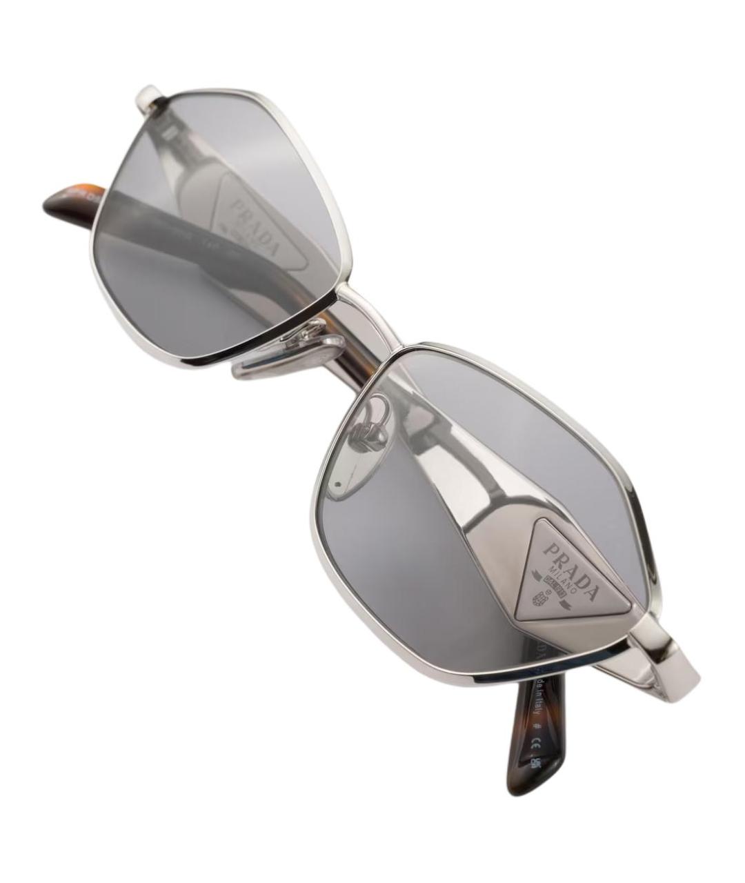 PRADA Серебряные металлические солнцезащитные очки, фото 4