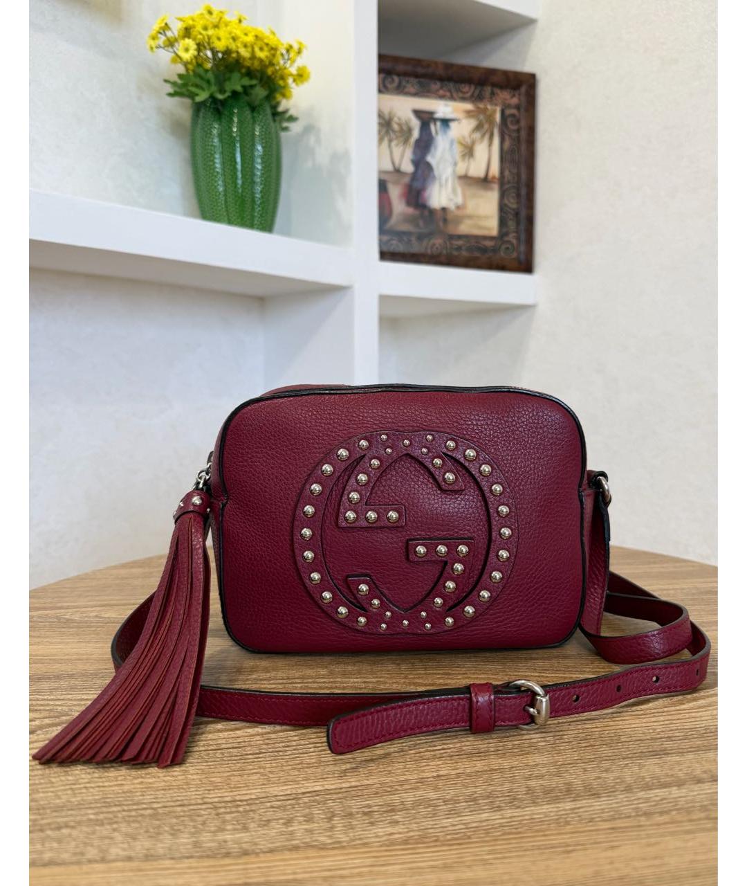 GUCCI Бордовая кожаная сумка через плечо, фото 2