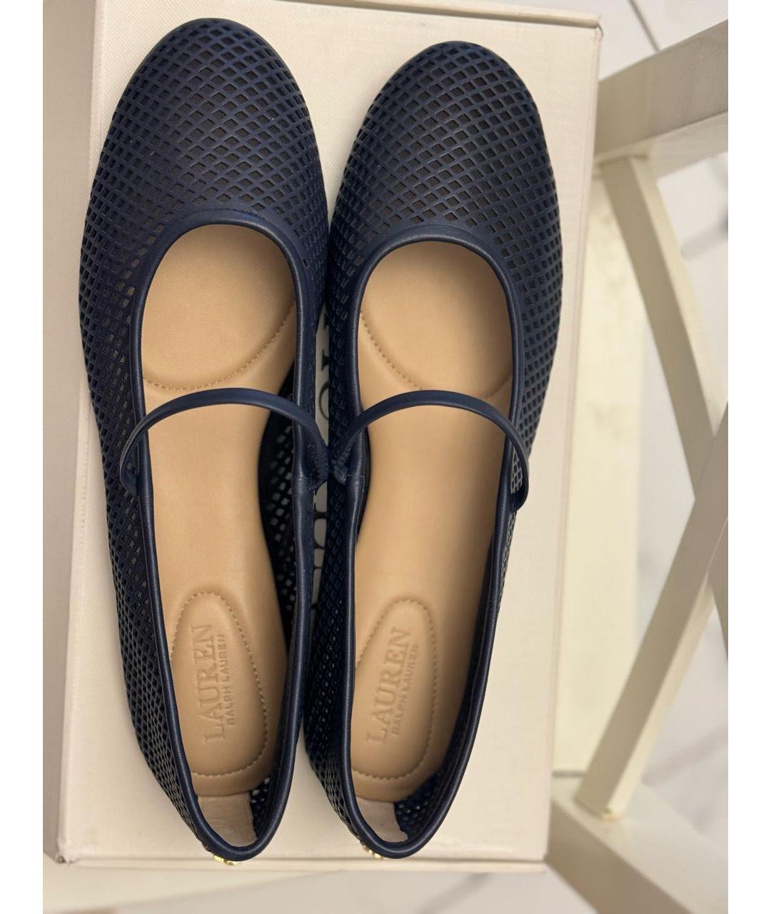 RALPH LAUREN Темно-синие кожаные балетки, фото 3