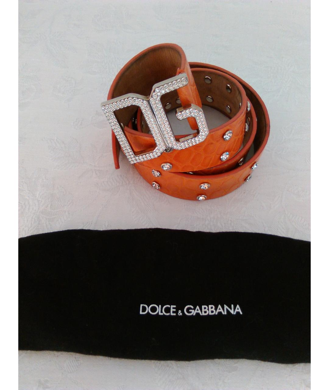 DOLCE&GABBANA Оранжевый кожаный ремень, фото 8