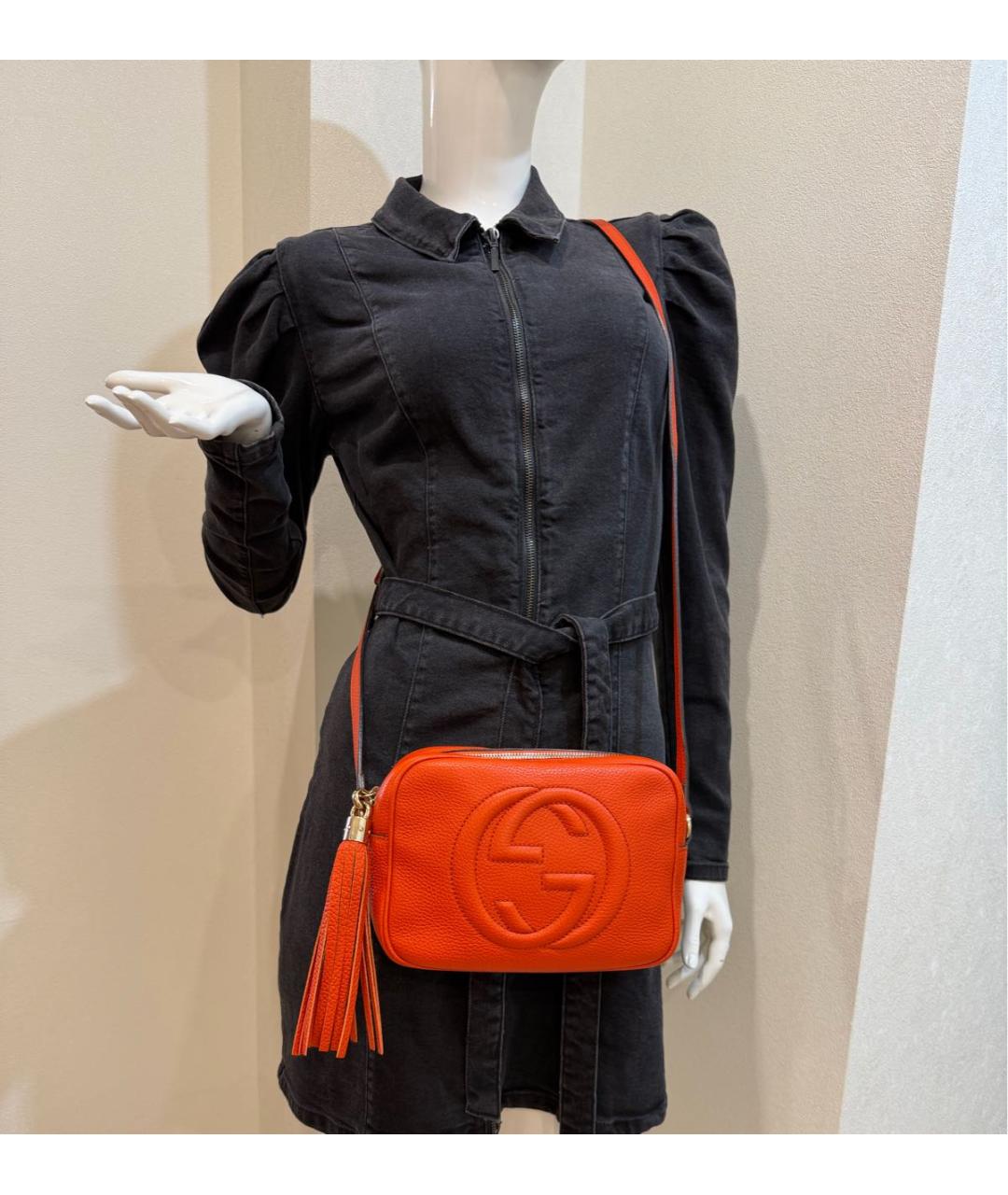 GUCCI Оранжевая кожаная сумка через плечо, фото 4