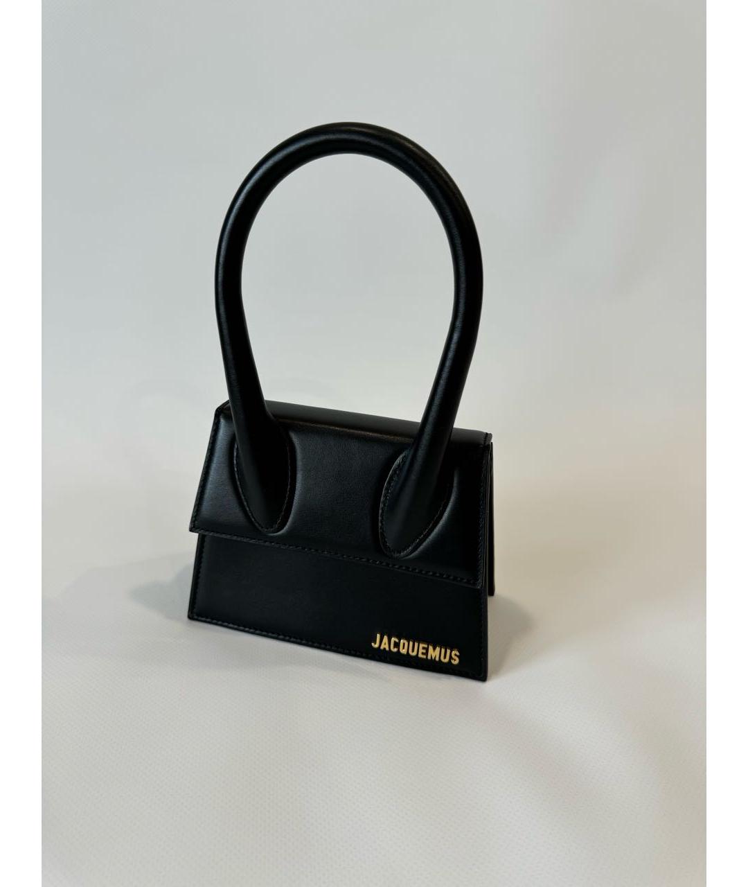 JACQUEMUS Черная кожаная сумка с короткими ручками, фото 2