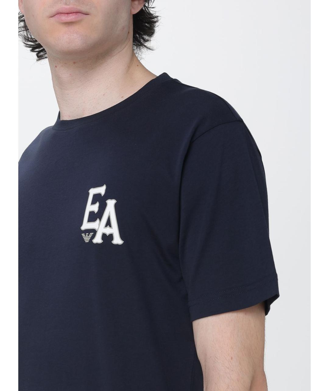 EMPORIO ARMANI Синяя хлопковая футболка, фото 3