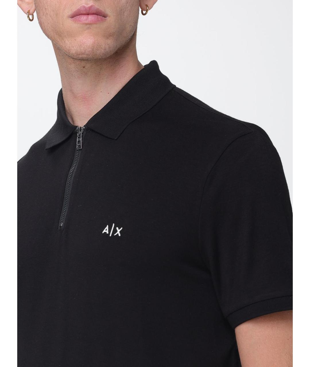 ARMANI EXCHANGE Черное вискозное поло с коротким рукавом, фото 3