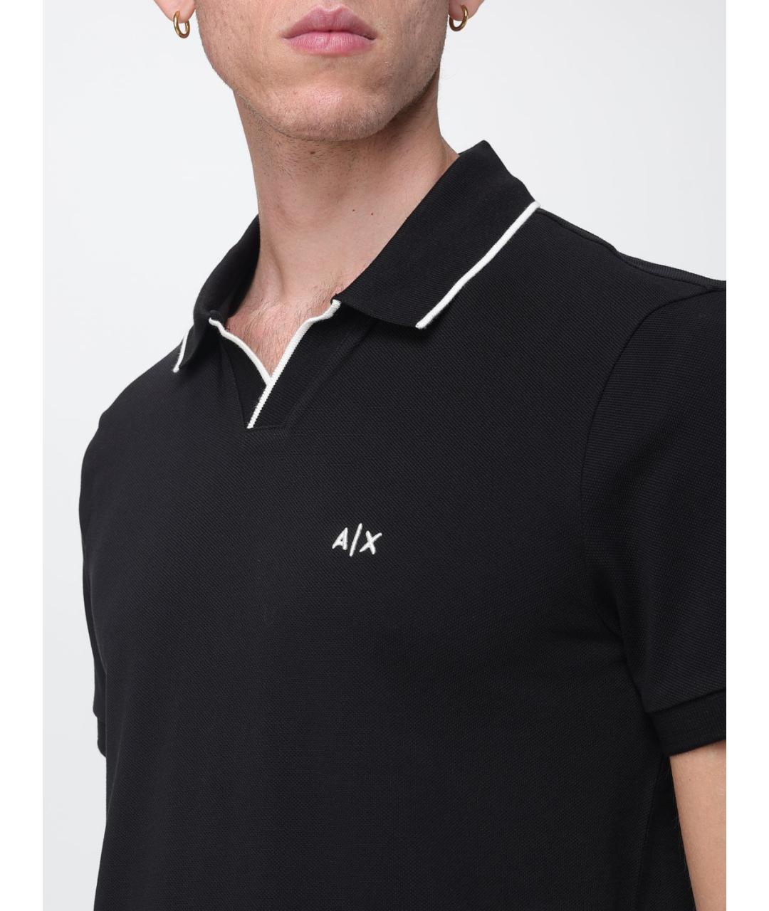 ARMANI EXCHANGE Черное хлопковое поло с коротким рукавом, фото 3