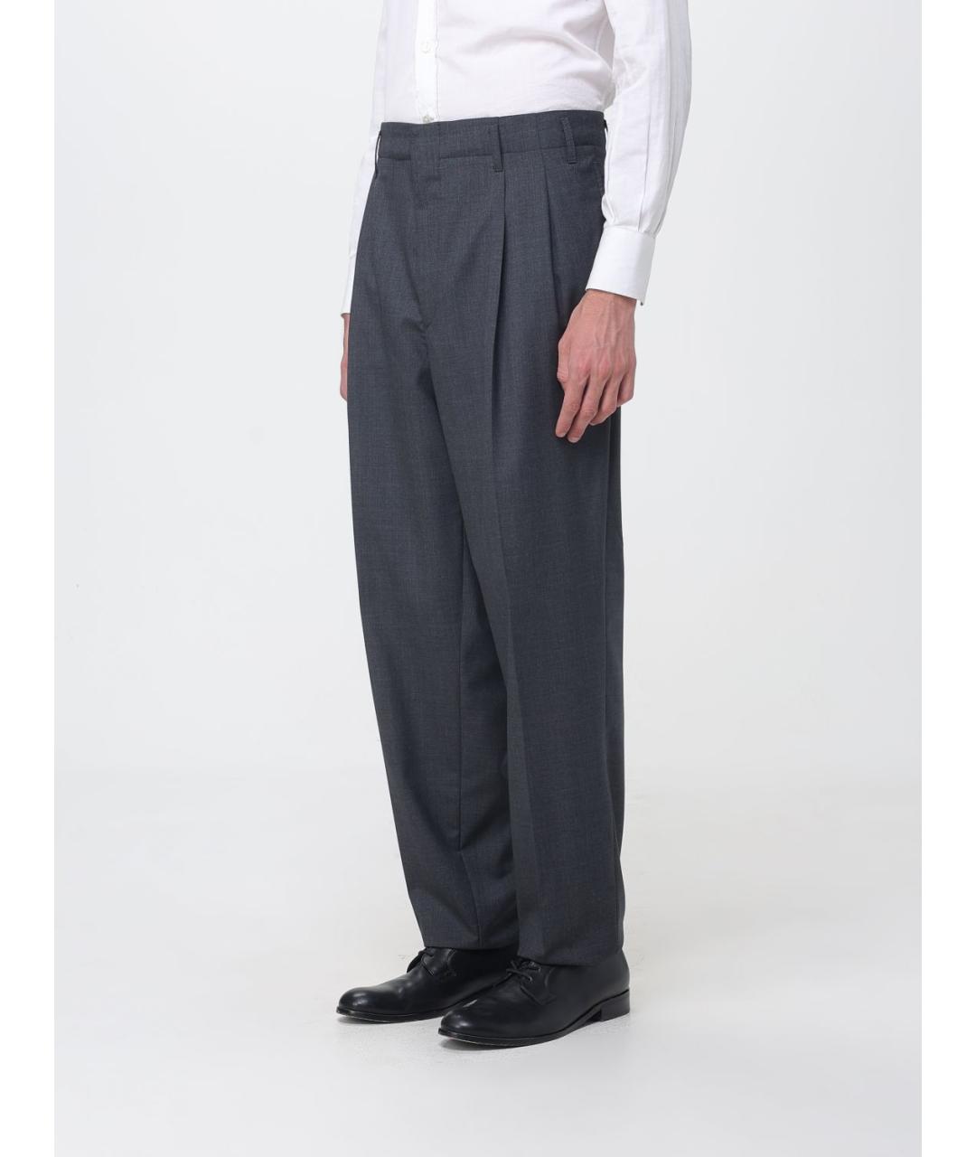 BRUNELLO CUCINELLI Антрацитовые шерстяные повседневные брюки, фото 3