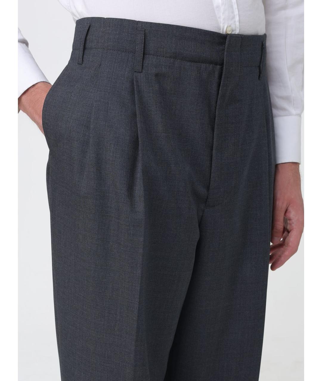 BRUNELLO CUCINELLI Антрацитовые шерстяные повседневные брюки, фото 4